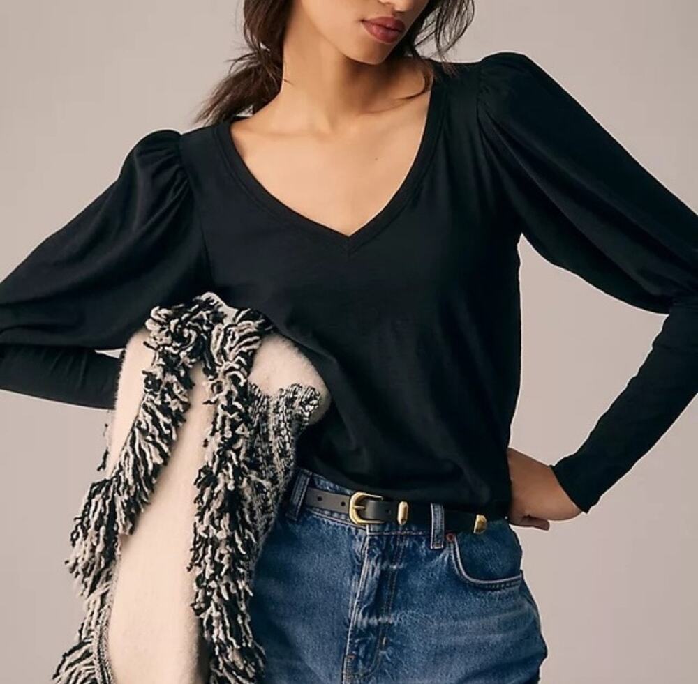 Nation Emilia Drama Sleeve V-Neck Top Black Size Medium